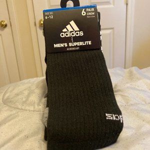 Adidas Men's Superlite Aeroready 6 Pair Crew Socks Black/White Size 6-12 NWT